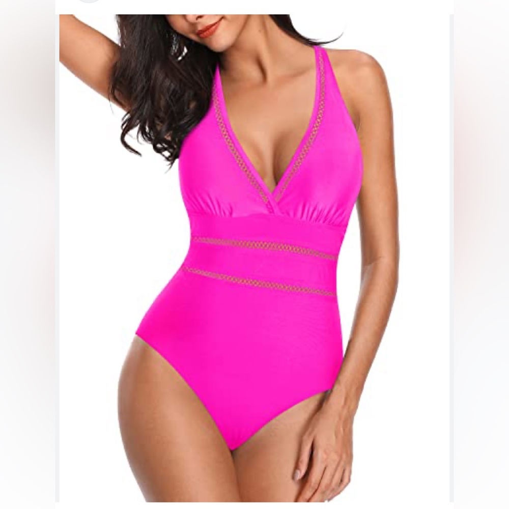 Daci mesh peekaboo hot pink ONE PIECE swimsuit 16W new - Picture 10 of 15